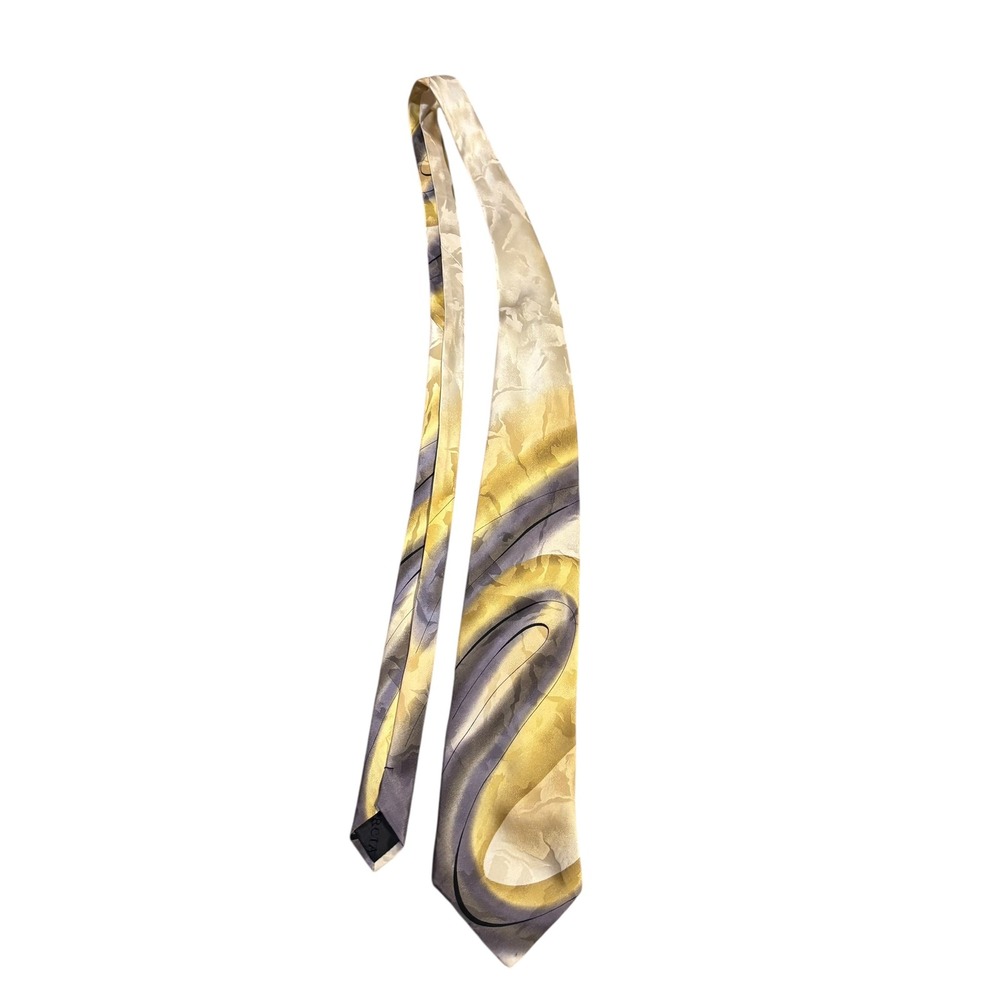 J GARCIA Silk Tie Mens Wetlands Collection 1996 Abstract Swirl‎ Yellow Purple - Picture 2 of 7